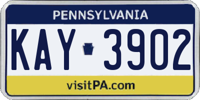 PA license plate KAY3902