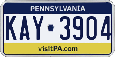 PA license plate KAY3904