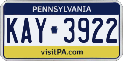 PA license plate KAY3922
