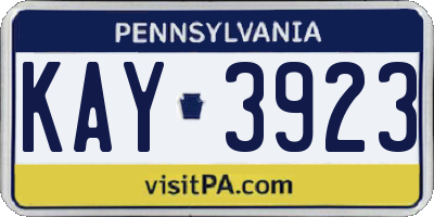 PA license plate KAY3923