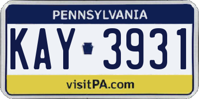 PA license plate KAY3931