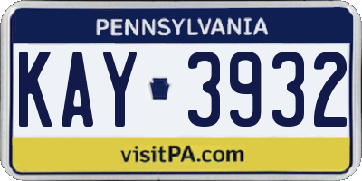 PA license plate KAY3932