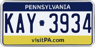 PA license plate KAY3934
