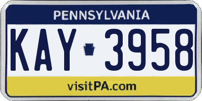 PA license plate KAY3958