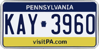 PA license plate KAY3960