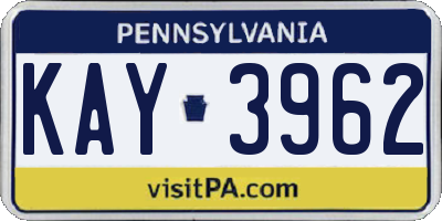 PA license plate KAY3962