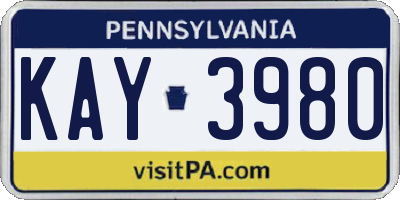PA license plate KAY3980