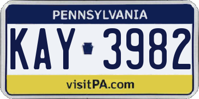 PA license plate KAY3982