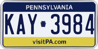PA license plate KAY3984