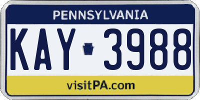 PA license plate KAY3988