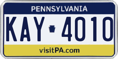 PA license plate KAY4010