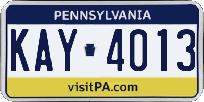 PA license plate KAY4013