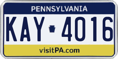 PA license plate KAY4016