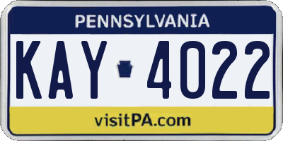 PA license plate KAY4022