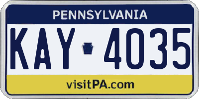PA license plate KAY4035