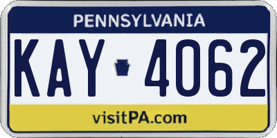 PA license plate KAY4062