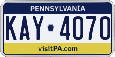 PA license plate KAY4070