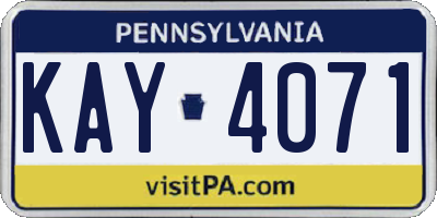 PA license plate KAY4071