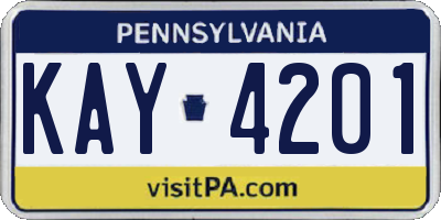 PA license plate KAY4201