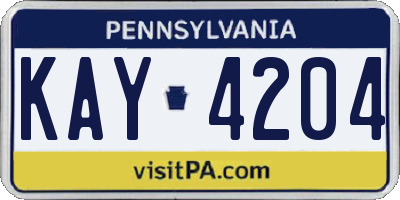 PA license plate KAY4204