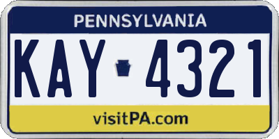 PA license plate KAY4321