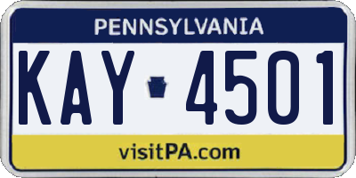 PA license plate KAY4501