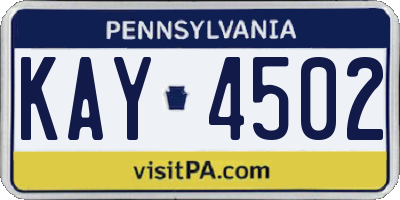 PA license plate KAY4502