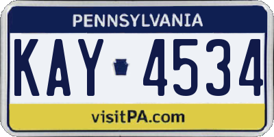 PA license plate KAY4534