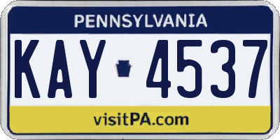 PA license plate KAY4537