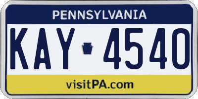 PA license plate KAY4540