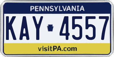 PA license plate KAY4557