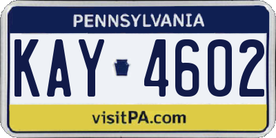PA license plate KAY4602