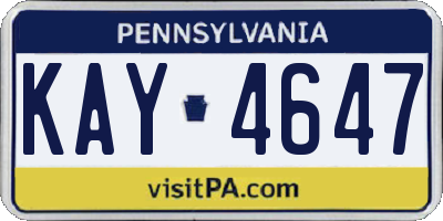 PA license plate KAY4647
