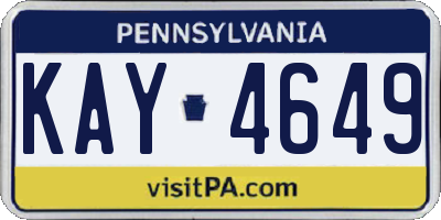 PA license plate KAY4649