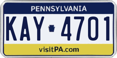 PA license plate KAY4701