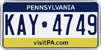 PA license plate KAY4749