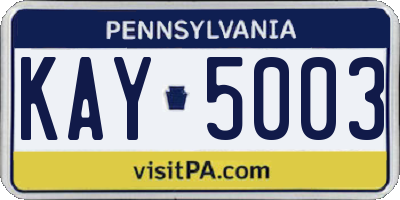 PA license plate KAY5003