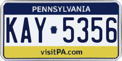 PA license plate KAY5356