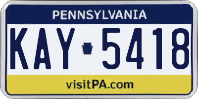 PA license plate KAY5418