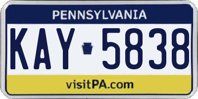 PA license plate KAY5838