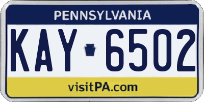 PA license plate KAY6502