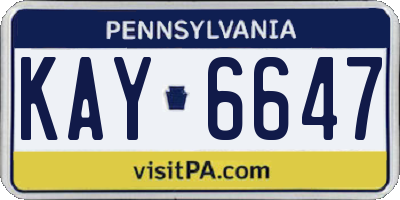 PA license plate KAY6647