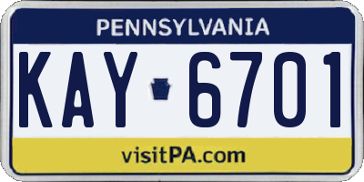 PA license plate KAY6701