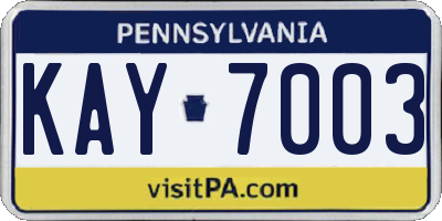 PA license plate KAY7003
