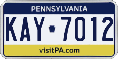 PA license plate KAY7012