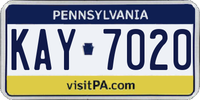 PA license plate KAY7020