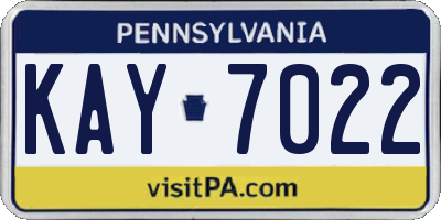 PA license plate KAY7022