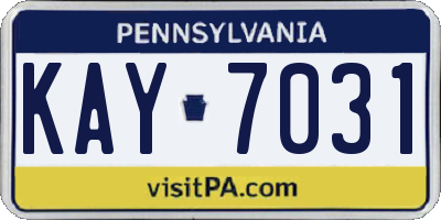 PA license plate KAY7031