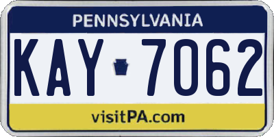 PA license plate KAY7062