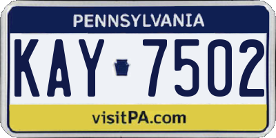 PA license plate KAY7502
